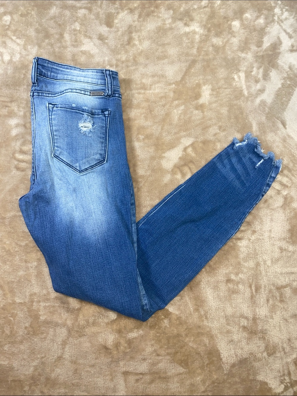 KanCan Medium Blue Distressed Raw Hem Skinny Jeans